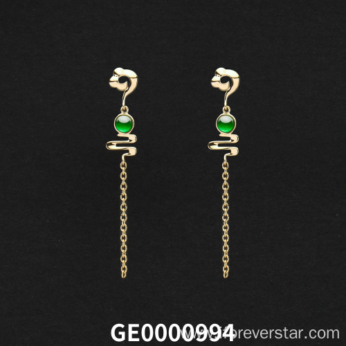 18K Real Gold Imperial Green Jadeite Earrings